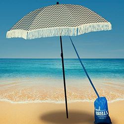 Beach Brella Regatta - Parasol de plage avec franges et sac à bandoulière, protection solaire 100% UV, léger, portable, facile à installer dans le sable et sécurisé au vent