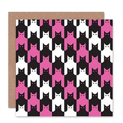 Wee Blue Coo PINK BLACK WHITE CAT PATTERN TOOTH BLANK GREETINGS BIRTHDAY CARD ART