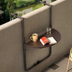 BAKAJI Table de Balustrade extérieure Pliante en métal et rotin synthétique Marron, Standard