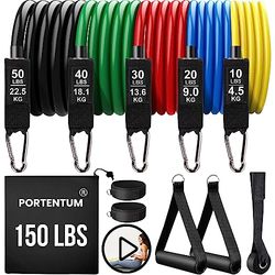 PORTENTUM Elastische krachttraining met 5 verschillende niveaus tot 68 kg (150 lbs), ideaal voor trx of een homegym, Veelkleurig