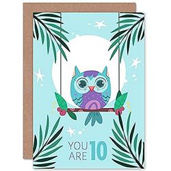 Wee Blue Coo Kawaii Owl Perch Birthday You are 10 Greeting Card With Envelope Blank Inside Premium Quality