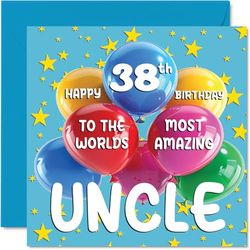 Stuff4 Tarjeta de cumpleaños número 38 para tío, el tío más increíble del mundo, tarjeta de feliz cumpleaños número 38 para tío de sobrina, sobrino, 145 mm x 145 mm, tarjetas de felicitación para tío