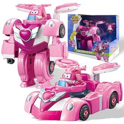 Super Wings Super Robot Suit Dizzy, 7-Inch Transformable Toy Figure, 2-in-1 Robot Suit and Super Car, for Ages 3 and up, Pink
