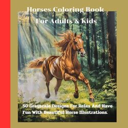 Horses Coloring Book For Adults & Kids: 50 Grayscale Design of Beautiful Horses for Relaxation and Stress Relief For Adults & Kids.