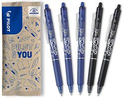 PILOT - Caja de 5 Frixion Ball Clicker - Bolígrafo retráctil borrable con tinta termosensible - Rollerball recargable y ergonómico - 3 Azul, 2 Negro - Punta Media