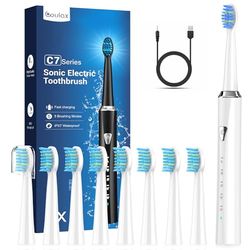 Brosses à Dents Électriques Soniques Adultes et Enfants - Brosse à Dents Dlectrique Sonique avec 8 Têtes, 5 Modes, Une Charge pour 120 Jours D'utilisation, Brosses à Dents, Perle Blanche