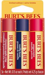 Burt’s Bees Lip Balm Gift Set, Cinnamon Apple Crisp, Vanilla Bean, Peppermint, Lip Balm Multipack Winter Wonders, 3x4.25g