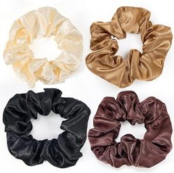 Pack of 4 Silk Hair Bobbles, Silk Scrunchies for Women, Elastic Hair Bobbles in Various Colours, Ideal for All Hair Types and Everyday Use