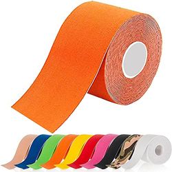 ATETEO Kinesiology Sports 5m x (2.5/3.8/5/7.5) cm Roll of Elastic Muscle Support Tape for Exercise &Injury Recovery, B-Orange, L: 5mX5cm