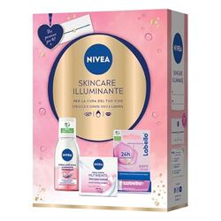 NIVEA Skincare Illuminante Cofanetto Regalo Donna, Set Regalo Donna con Crema Viso Nutriente 50ml, Struccante Occhi Illuminante Waterproof 125ml e Burrocacao Labbra Labello Soft Rosé 4.8g