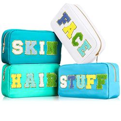 4 Bolsas de Maquillaje preparadas de Chenilla con Letras de Nailon, Bolsa organizadora de Maquillaje, Neceser de cosméticos, Bolsa de cosméticos con Cremallera, Bolsa de cosméticos para Mujeres,