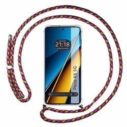 Tumundosmartphone Transparent Pendant Case for Xiaomi Poco X6 5G with Pink/Gold Cord