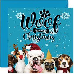 Hond kerstkaarten voor vrouwen mannen - Doggy Christmas - Happy Xmas Kerstkaart voor het hele gezin mama papa zus broer neef oom tante, 145 mm x 145 mm Single Pet Christmas Wenskaarten Gift