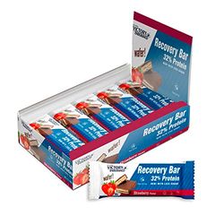 Victory Endurance Recovery Bar - Strawberry Flavour. (12x50g) Chocolate Coated Wafer Bar for Post-Training Recovery with 32% Proteins