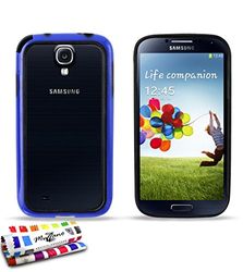 Muzzano"CityPoche" beschermhoes met stylus en reinigingsdoekje, 3 x displaybeschermfolie voor Samsung Galaxy S4 Advance,"Le Bumper Colors" Premium, BUMPER COLORS, blauw en zwart.