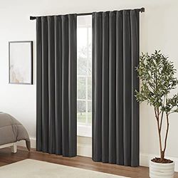 Eclipse Fresno Modern Blackout Thermal Rod Pocket Window Curtain for Bedroom (1 Panel), 52" x 95", Charcoal