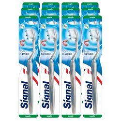 SIGNAL - Brosse à Dents Soin Classique - Filaments infusés au bicarbonate naturel pour un nettoyage en profondeur (lot de 12 brosses à dents)