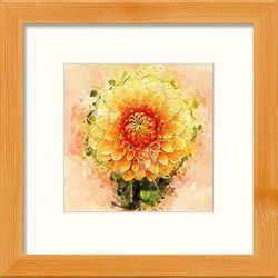 Lumartos, Yellow Flower Contemporary Home Decor Wall Art Watercolour Print, Pine Frame, 10 x 10 Inches