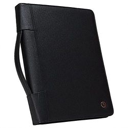 Case-it PAD-40 Porte-documents à fermeture éclair avec classeur amovible à 3 anneaux et bloc-notes format lettre, simili cuir grainé noir