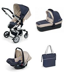 Foppapedretti Supertres, gecombineerd systeem, uitgerust met kinderwagen, babyzitje, autostoel en tas, voor kinderen vanaf de geboorte tot 15 kg (ca. 3 jaar), meerkleurig (denim perla)