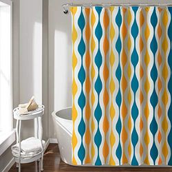 Lush Decor Mid Century Geo Shower Curtain, 72" x 72", Turquoise & Orange