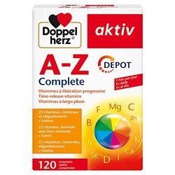 Doppelherz aktiv A-Z Complete Depot Multivitamínico, Complemento alimenticio a largo plazo, ricos en minerales y nutrientes, 23 vitaminas, minerales, oligoelementos + luteína, 120 comprimidos