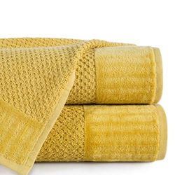 Eurofirany Hand Towel Cotton Soft Plain Terry Cloth Border Set of 3 Oeko-Tex, Mustard, 70 x 140 cm