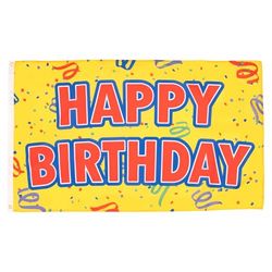 AZ FLAG Bandiera Felice Anniversario Giallo 150x90cm - Bandiera Auguri di Buon Compleanno 90 x 150 cm