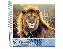 Figured'Art Peinture par Numéro Adulte Lion dans la savane - Activité Manuelle Kit de Loisir Créatif DIY Numéro d'Art Complet - 40x50cm sans châssis en bois