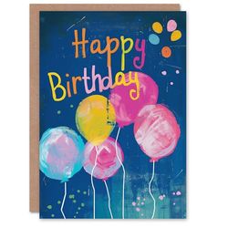 Artery8 Birthday Card Bright Colourful Fun Birthday Balloons Painting For Him Her Man Woman Girl Boy Wife Husband Greeting Card
