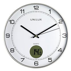 UNILUX - Reloj de pared 400094592 Tempus sin tictac, 2 en 1, con pantalla digital para temperatura, de color gris, con termómetro, 30 cm, LCD, grados Celsius