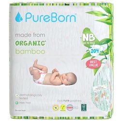 PureBorn Eco Organic Bambusowe pieluchy, Rozmiar Novorodek (