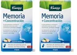 Kneipp Memoria Y Concentracion, Vitaminas para Reducir la Fatiga y el Cansancio, Ideal para situaciones de Estrés o Estudio, Vitaminas B1, B2, B5, B6, B12, C y Ginseng, 30 Cápsulas (Paquete de 2)