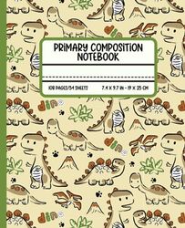 Primary Composition Notebook: Cute Dinosaur Primary Story Journal For Grades K-2 with dotted midline and picture space