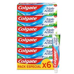 Colgate Tripla azione dentifricio, confezione da 6 x 75 ml, dentifricio al fluoro, dentifricio anticarie, aiuta a mantenere i denti bianchi, rinfresca il respiro, per tutta la famiglia