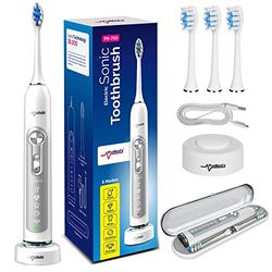 Promedix PR-750 W brosse à dents IPX7 noir étui de transport 5 modes minuterie 3 niveaux de puissance 3 bouts de brosse (BLANC)