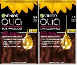 Garnier Coloration Permanente - Sans Ammoniaque - Aux Huiles Naturelles de Fleurs - Châtain Clair Acajou (5.5) - Olia (Lot de 2)