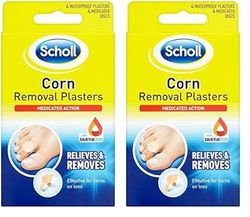 Scholl Corn Removal Plasters, Easy-to-Use Treatment, Includes 4 Waterproof Plasters & 4 Medicated Discs with Salicylic Acid, Delivers Pain Relief & Effective Corn Removal for Foot or Toes (Pack of 2)
