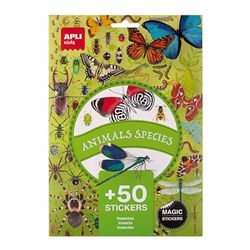 APLI Kids 19429 - Verpakking met 50 realistische insectenstickers, verwijderbare stickers om oneindig op te plakken en te verwijderen.