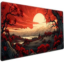 Rode en zwarte muismat Japanse muismat XL zwart anime grote muismat voor bureau grote gaming grote muismat voor mannen bureauonderlegger met gestikte randen antislip grote computermat, 80 x 39,9 cm.