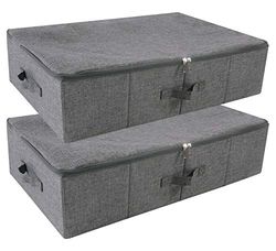 iwill CREATE PRO Lot de 2 boîtes de rangement rigides sous le lit avec couvercle à fermeture éclair pour vêtements, draps de lit, couvertures, noir et gris