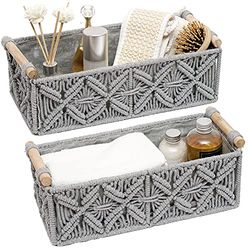 Cesta de almacenamiento de macramé, cestas de decoración bohemia para organizar encimeras decorativas tejidas, papel higiénico, para el hogar, dormitorio, guardería, sala de estar, entrada (juego de