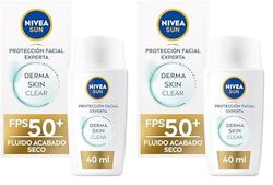 NIVEA SUN Derma Skin Clear Fluido Protector Solar Facial FPS 50+ (1 x 40 ml), crema solar facial ultra ligera con efecto mate, El embalaje puede variar (Paquete de 2)