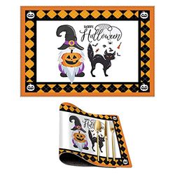 Tapete de mesa de gnomo de Halloween feliz de Halloween, lavable, lavable, para cocina, restaurante, inauguración de la casa, 12 x 18 pulgadas