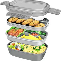 Cozary Fiambrera para adultos, fiambrera 1900 ml con compartimentos, fiambrera bento box con cubiertos, fiambrera snack, fiambrera hermética