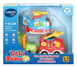 VTech TutTut 3 stuks auto's met verrassingsknop, brandweerauto, tractor en helikopter, meerkleurig, enkele kleur (3480-242122), verschillende kleuren/modellen