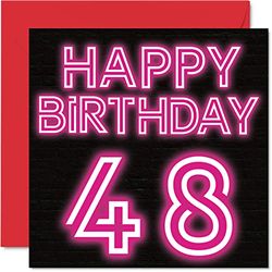 Leuke 48e verjaardagskaarten voor mannen en vrouwen - Neon Glow - Happy Birthday-kaart voor papa mama broer zus oppas oma oom tante, 145 mm wenskaarten, 48e kaart