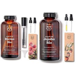 Bionoble Huile de Ricin Bio 50ml - 100% Pure, Naturelle et Pressée à Froid - Cils, Sourcils, Corps, Cheveux, Barbe, Ongles & Huile de Jojoba Bio 50ml - 100% Pure, Naturelle et Pressée à Froid