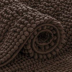 subrtex Badkamertapijten Chenille Badkleed Gestreepte Pluche Badmat Zachte Tapijten voor Badkamer Water Absorberende Douchemat Sneldrogende Machine Wasbaar (Chocolate, 24 "x60")