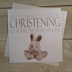 WHITE COTTON CARDS Congratulations Day to Someone Very Special, Handmade Christening Card, Code N203